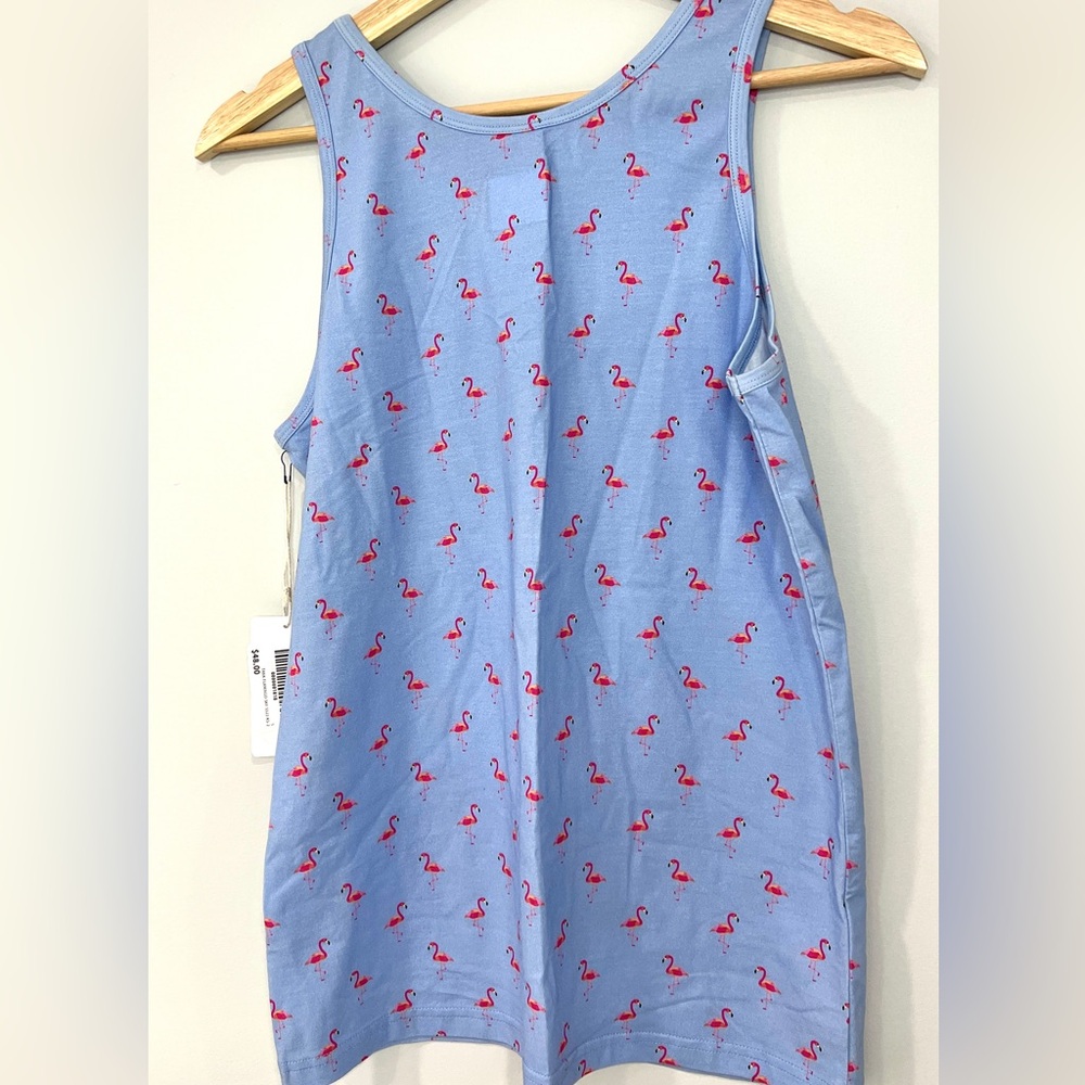 NWT Kenneth Scott. Sky Blue Tank Top with Pink Flamingo Print. Size Small.